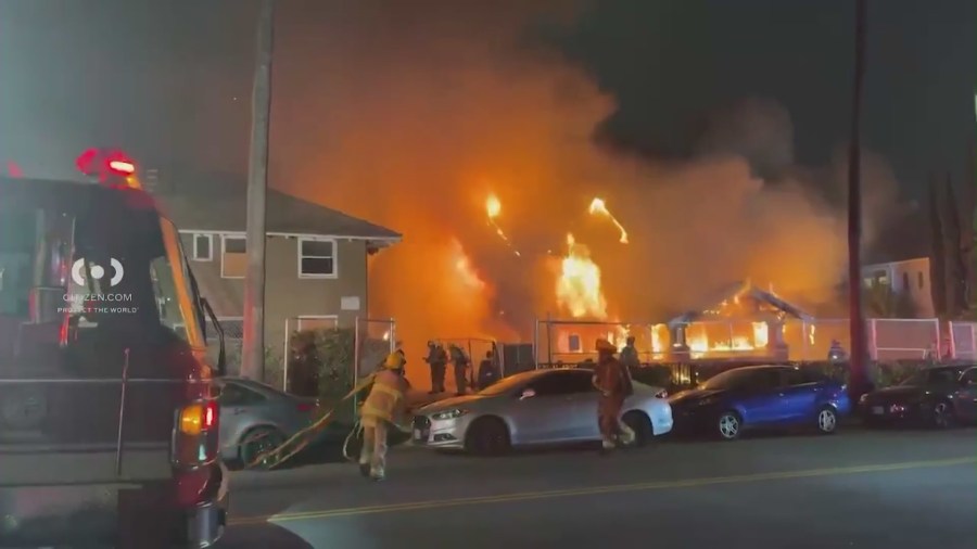 L.A. Fire Department crews demolished a vacant home that neighbors said was taken over by squatters in Hollywood after a massive fire destroyed the property on May 1, 2025. (Citizen)