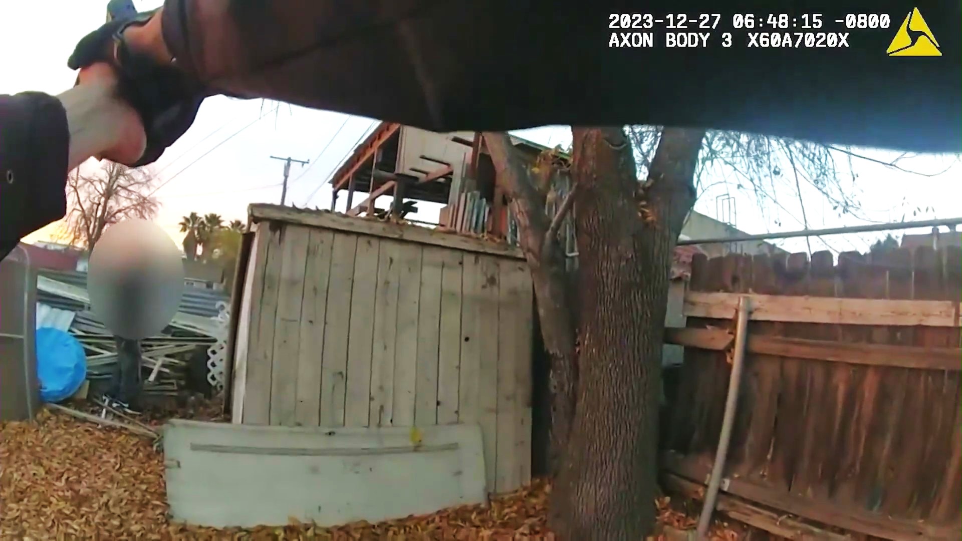 Body cam footage shows a San Bernardino motor officer fatally shooting Robert Brown after a foot pursuit on Dec. 27, 2023. (San Bernardino Police Department)