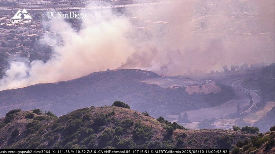 Fire crews are responding to a growing brush fire in the hills above Burbank on June 10, 2025. (Burbank Police Department)