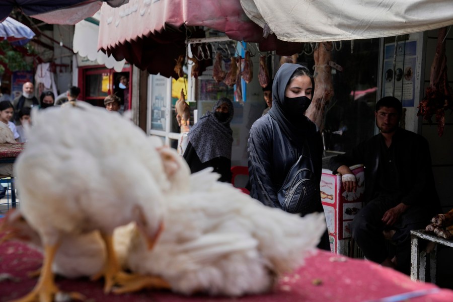 A woman walks in a market in Kabul, Afghanistan, Thursday, June 5, 2025. (AP Photo/Ebrahim Noroozi)