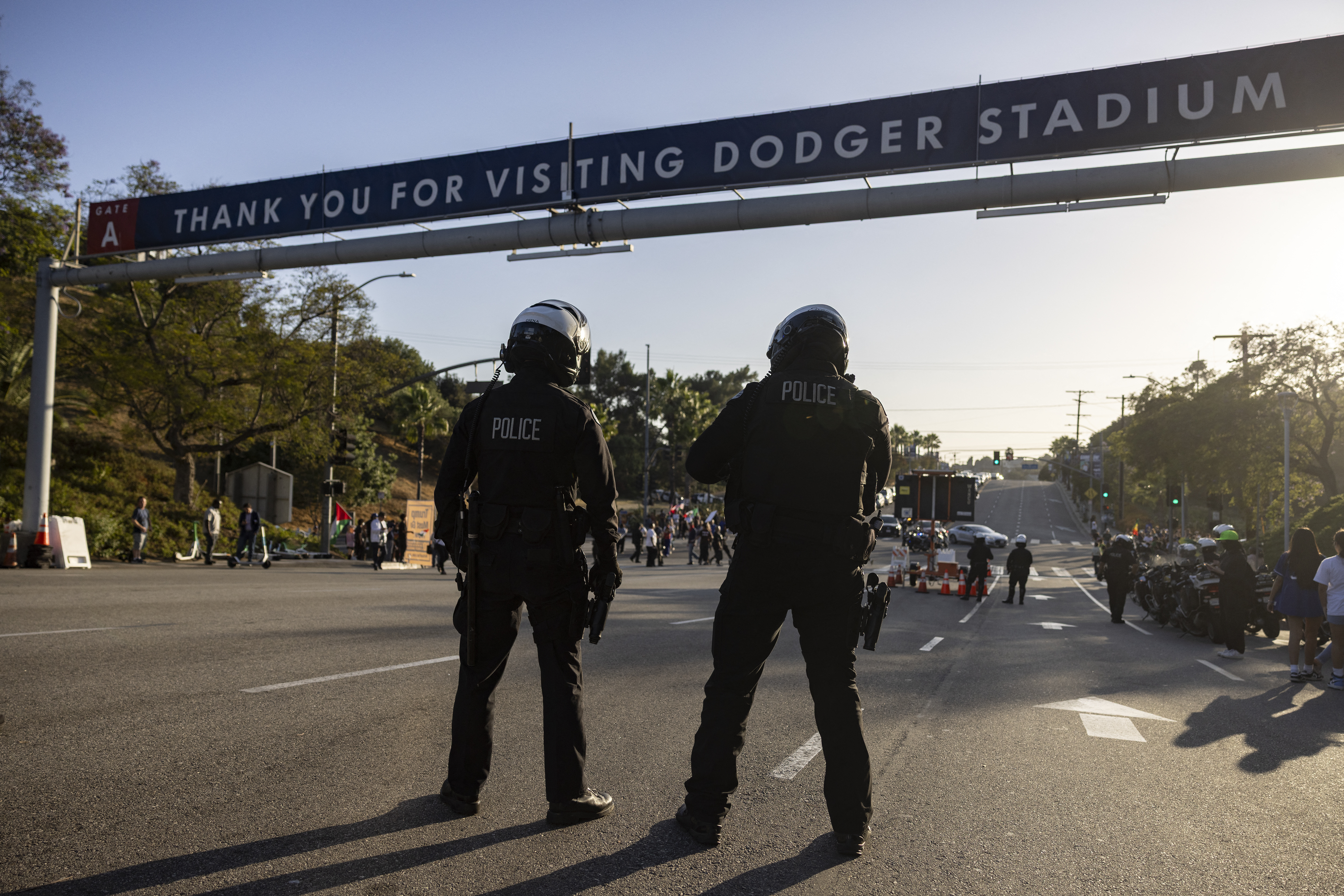 Police officers at Dodger stadium