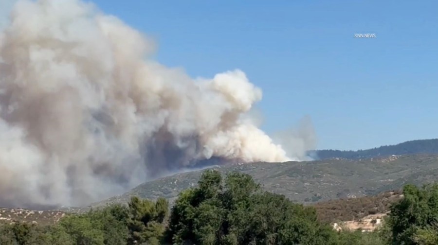 Evacuations are underway as a fast-moving wildfire continues growing near Silverwood Lake in San Bernardino County on June 28, 2025. (KNN)