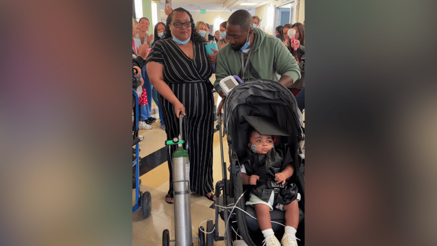 Judea "Juju" Monogan prepares to leave Children's Hospital Los Angeles after spending nine months in the intensive care unit beginning in September 2024. (Children's Hospital Los Angeles)