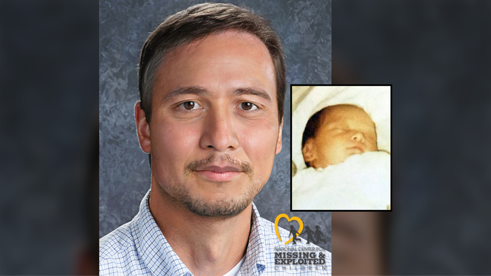 A photo of Kevin Verville Jr. as an infant alongside an age-progression rendering from the FBI.