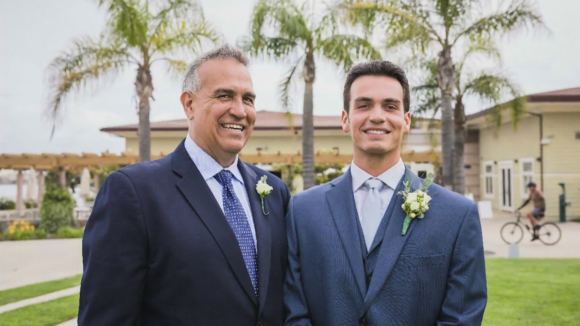 Alex Olmedo II (left) is pictured with his son, Alex Olmedo III, at his wedding. (Olmedo Family)