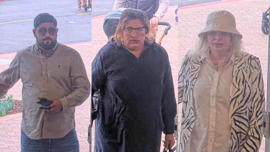 Surveillance images of three theft suspects targeting victims in Orange County. (Tustin Police Department)