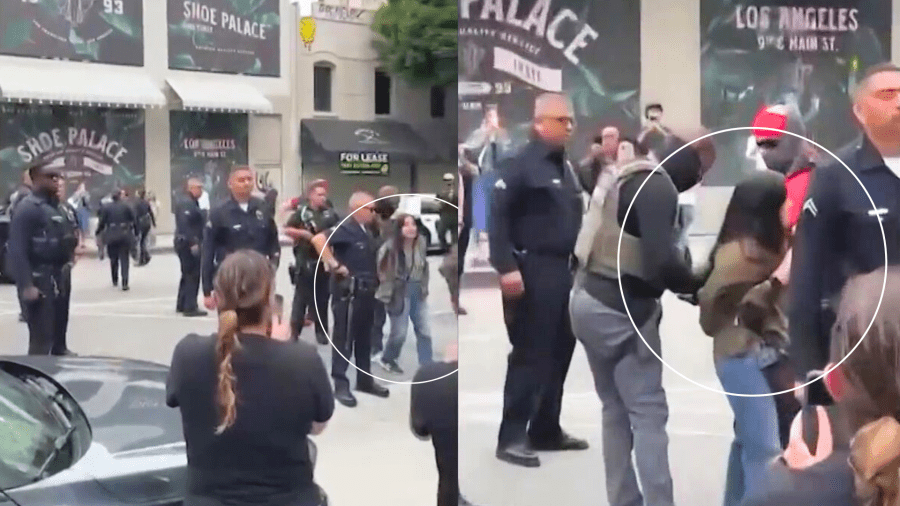 Andrea Velez, 32, a U.S. citizen and South L.A. native, was suddenly forced to the ground and detained by immigration agents while she was walking to work in downtown Los Angeles on June 24, 2025. (@uniondelbarrio)