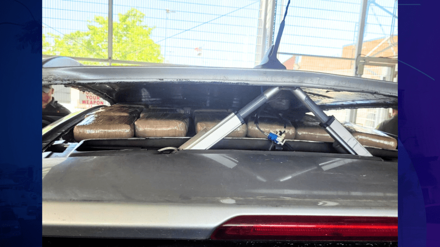 U.S. Border Patrol agents discovered 104 pounds of cocaine hidden inside the roof of an SUV with an aftermarket motorized roof compartment in Temecula on June 4, 2025. (U.S. Border Patrol)