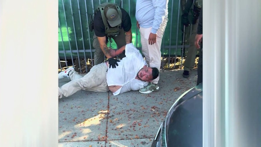 Javier Ramirez was captured on video being handcuffed and arrested by federal agents during a raid in Montebello on June 12, 2025.