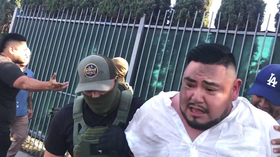 Javier Ramirez was captured on video being handcuffed and arrested by federal agents during a raid in Montebello on June 12, 2025.