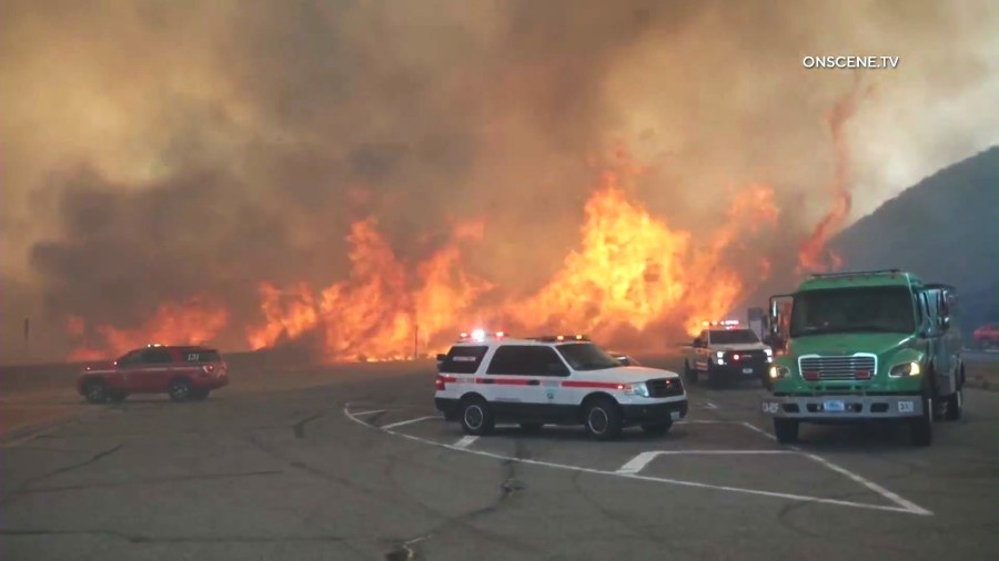 Roads on Highway 138 and 173 are closed and evacuations are underway as a fast-moving wildfire continues growing near Silverwood Lake in San Bernardino County on June 28, 2025. (OnScene.TV)
