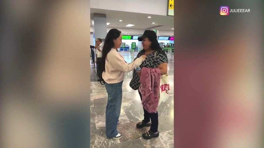 Julie Ear said goodbye to her mother at the airport as Regina boarded a one-way flight to Mexico City, choosing to self-deport after living in Los Angeles for 36 years. (@julieeear)