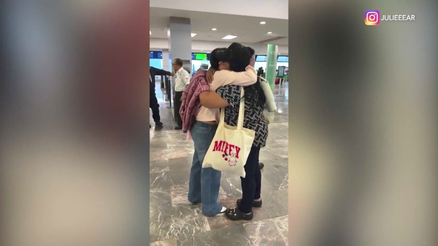 Julie Ear said goodbye to her mother at the airport as Regina boarded a one-way flight to Mexico City, choosing to self-deport after living in Los Angeles for 36 years. (@julieeear)
