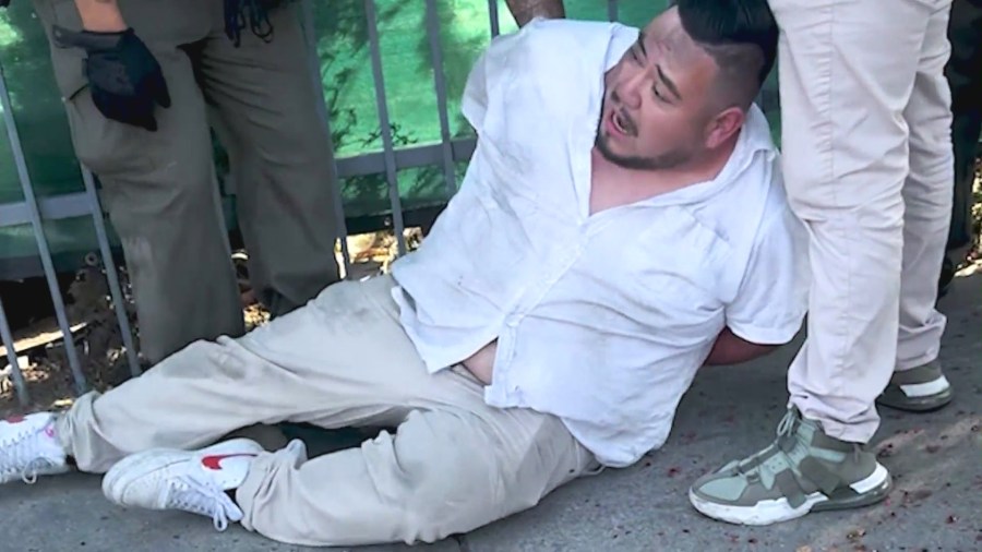 Javier Ramirez was captured on video being handcuffed and arrested by federal agents during a raid in Montebello on June 12, 2025.