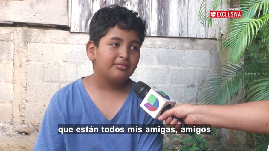Martir Garcia Lara, 9, speaks with a Univision reporter after he and his father were deported from Southern California and back to Temputitalpa, Honduras. (Univision)