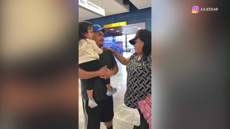 Regina bid family members farewell before boarding a one-way flight to Mexico City, choosing to self-deport after living in Los Angeles for 36 years. (@julieeear)