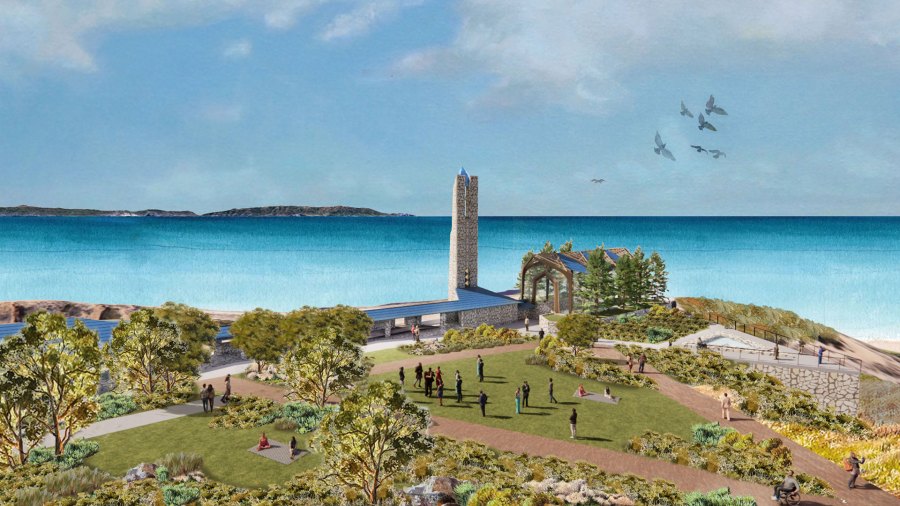 These artistic renderings show the proposed new campus and home of Wayfarers Chapel in Rancho Palos Verdes at a parcel overlooking the Pacific Ocean previously used by the U.S. Coast Guard.