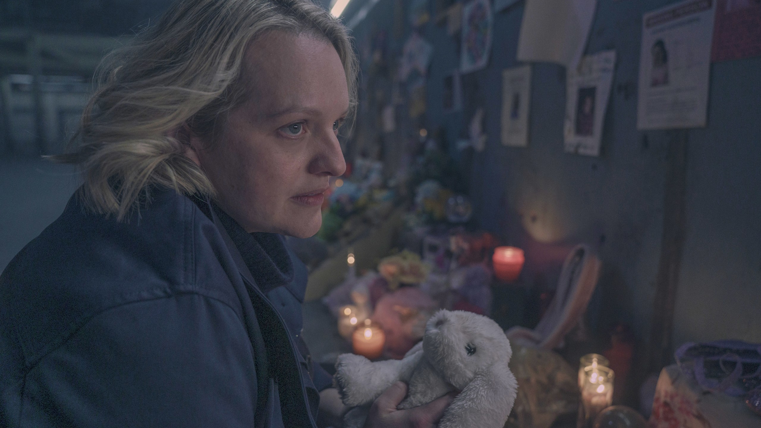 This image released by Hulu shows Elisabeth Moss in a scene from "The Handmaid's Tale." (Steve Wilkie/Disney via AP)