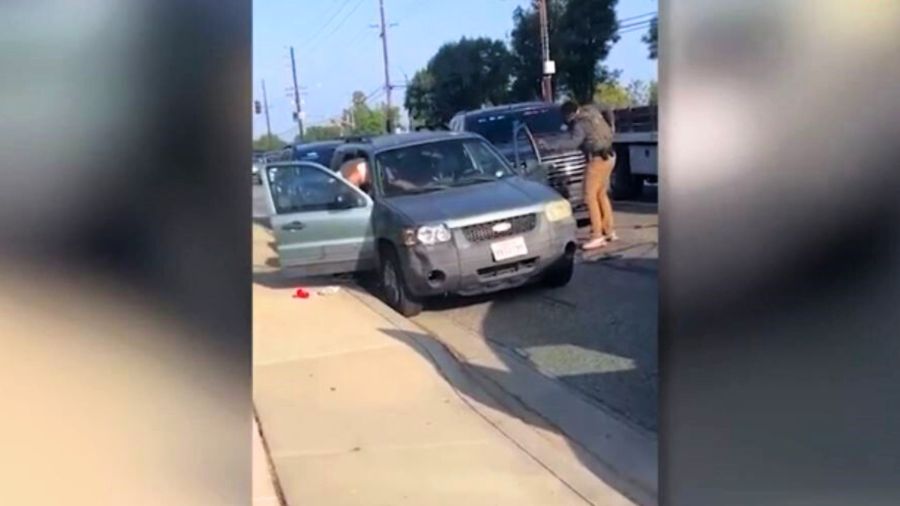 Cell phone video from a witness captured several masked immigration agents pulling a man and a pregnant woman from their SUV in Simi Valley and arresting them on July 3, 2025. (@xoxobri_)