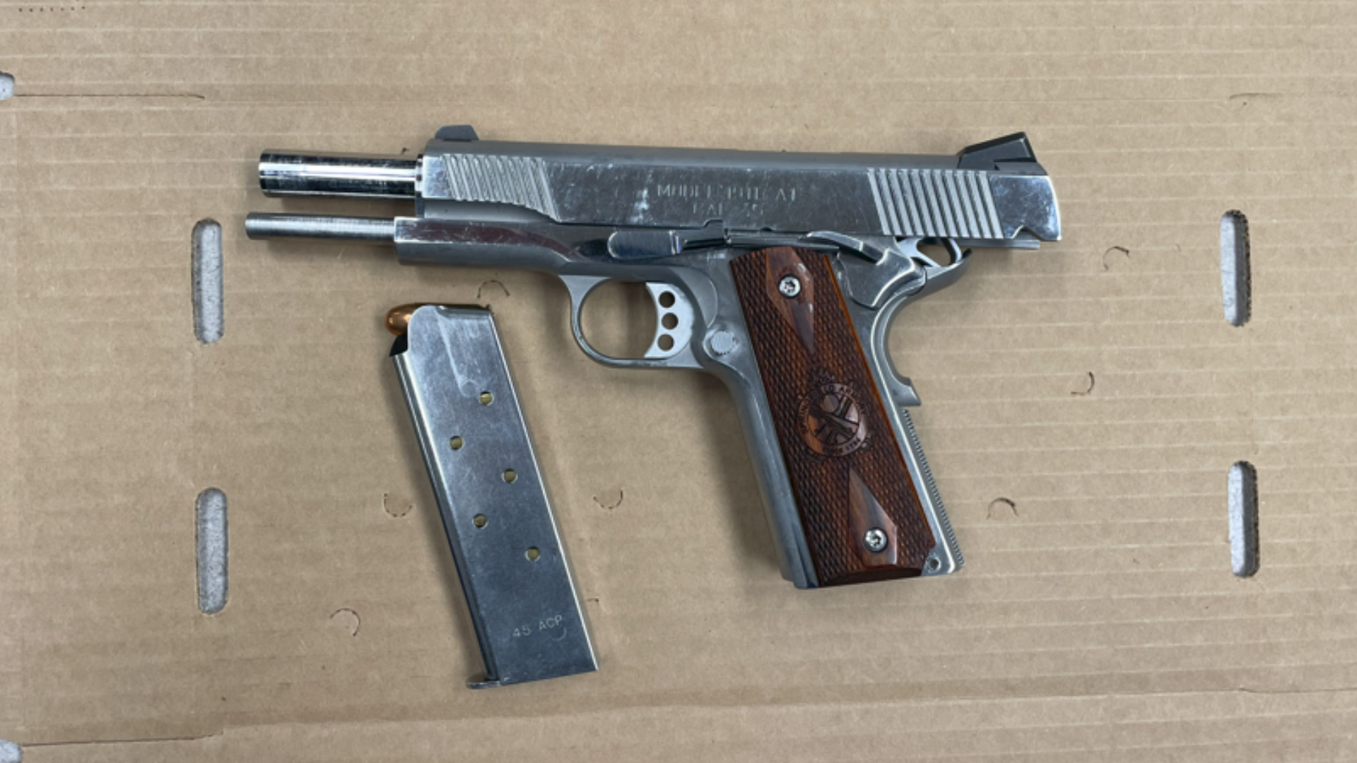 The suspect's loaded handgun was found at the scene after a physical confrontation reportedly over loud music in a Ventura neighborhood on July 16, 2025. (Ventura Police Department)