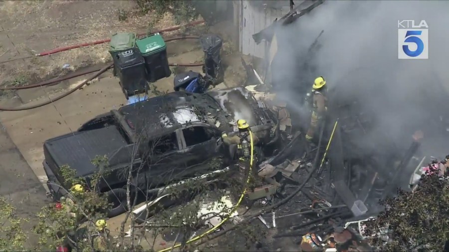 A house in Simi Valley burned on July 3, 2025. (KTLA)