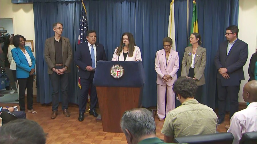 Local leaders in Los Angeles spoke out against immigration enforcement operations in Southern California at a press conference on July 8, 2025. (KTLA)