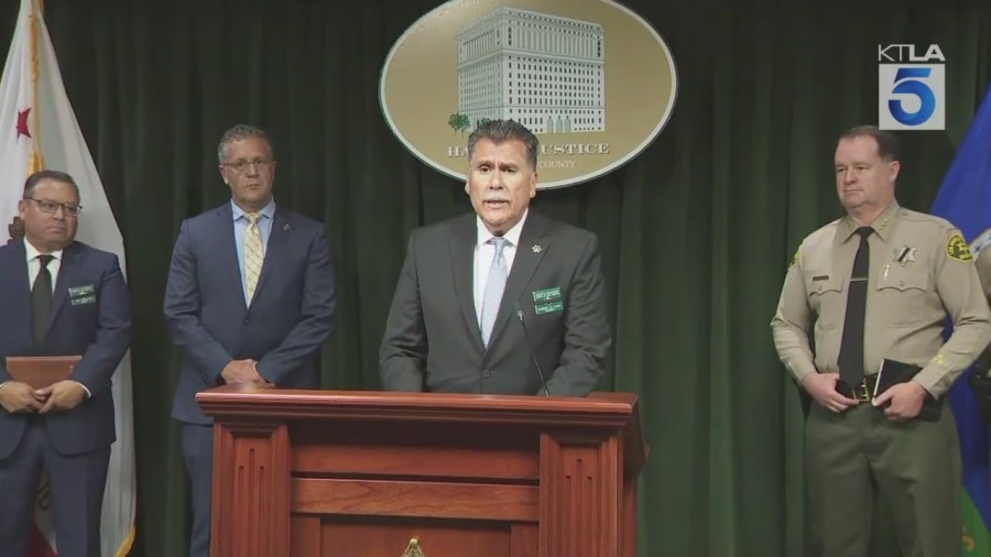 L.A. County Sheriff Robert Luna held a press conference on July 25, 2025, providing details on the case, including that a second grenade remains missing. (KTLA)