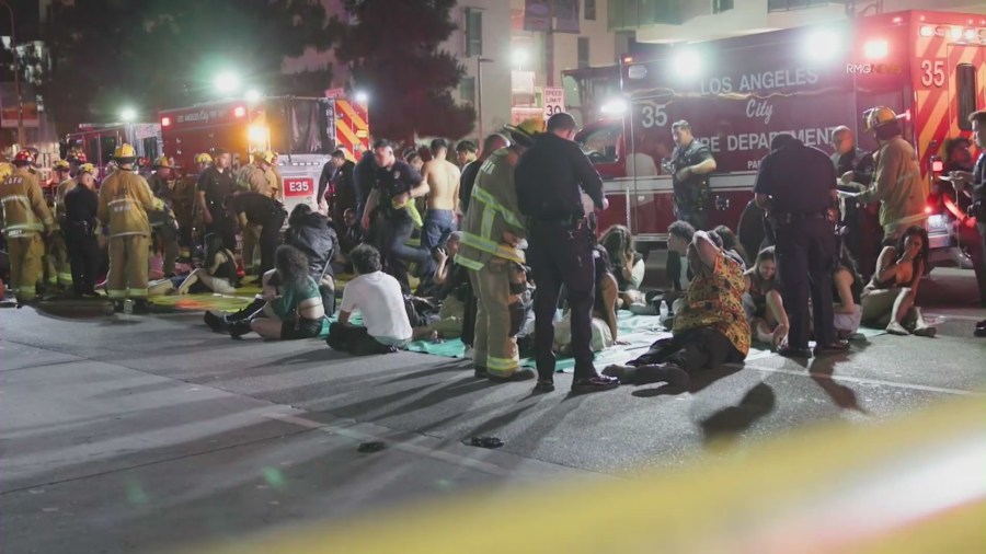 At least 30 were injured after a car plowed into crowd outside an East Hollywood nightclub. July 19, 2025. (RMGNews)