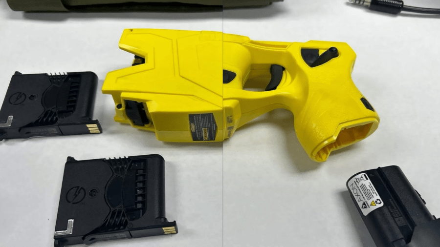 A composite image shows one of two stun-guns found in the possession of Marshal Goodnight when he was arrested on July 22, 2025. (Hemet Police Department)
