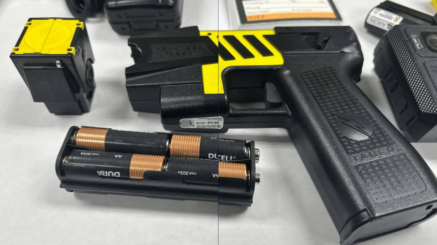 A composite image shows one of two stun-guns found in the possession of Marshal Goodnight when he was arrested on July 22, 2025. (Hemet Police Department)