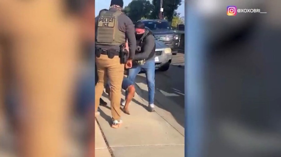 Cell phone video from a witness captured several masked immigration agents pulling a man and a pregnant woman from their SUV in Simi Valley and arresting them on July 3, 2025. (@xoxobri_)