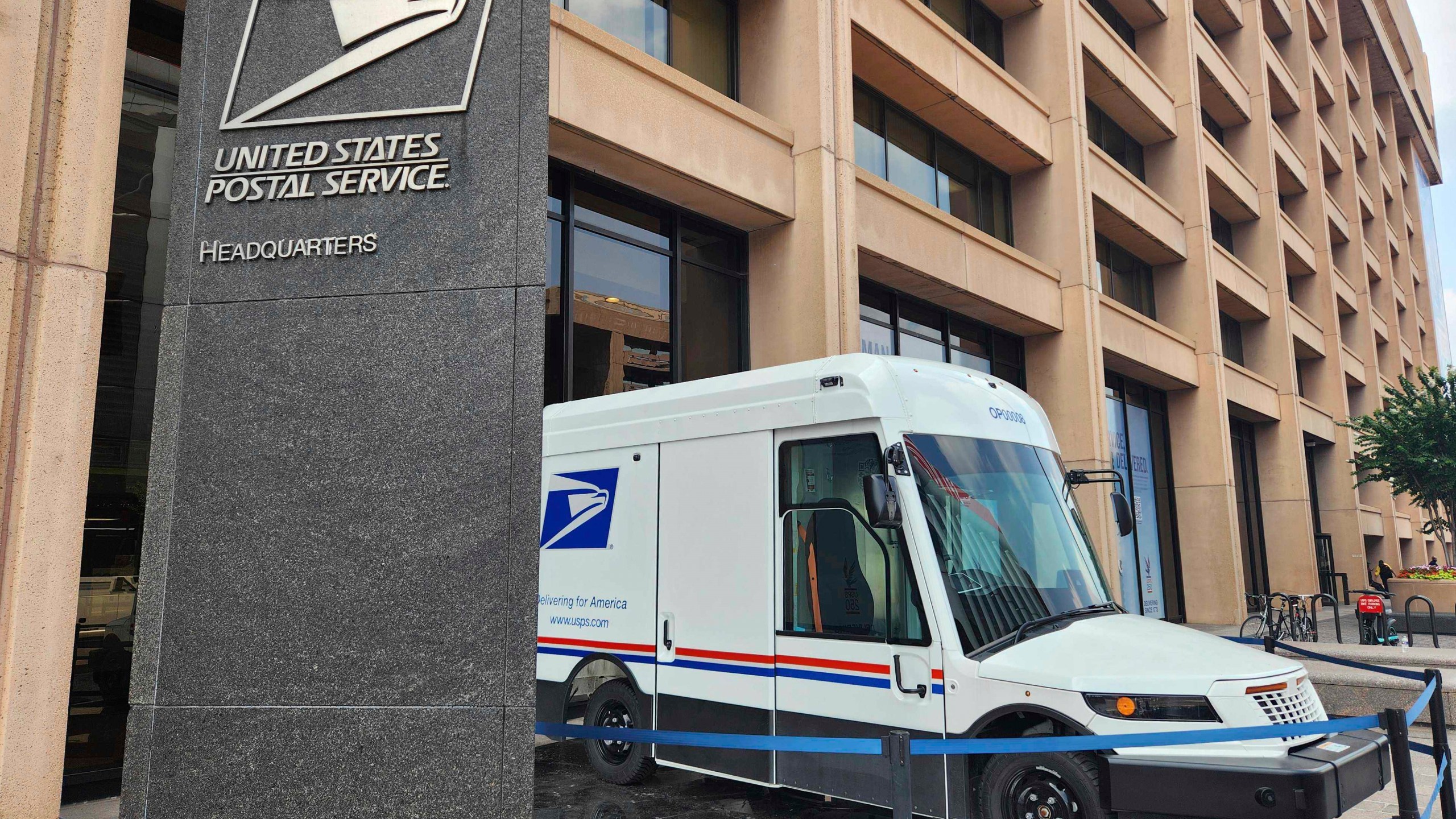 One of the U.S. Postal Service's new zero-emission electric Next Generation Delivery Vehicles (NGDV) is displayed in front of the organization's headquarters in Washington, on Aug. 7, 2025. (AP Photo/Susan Haigh)