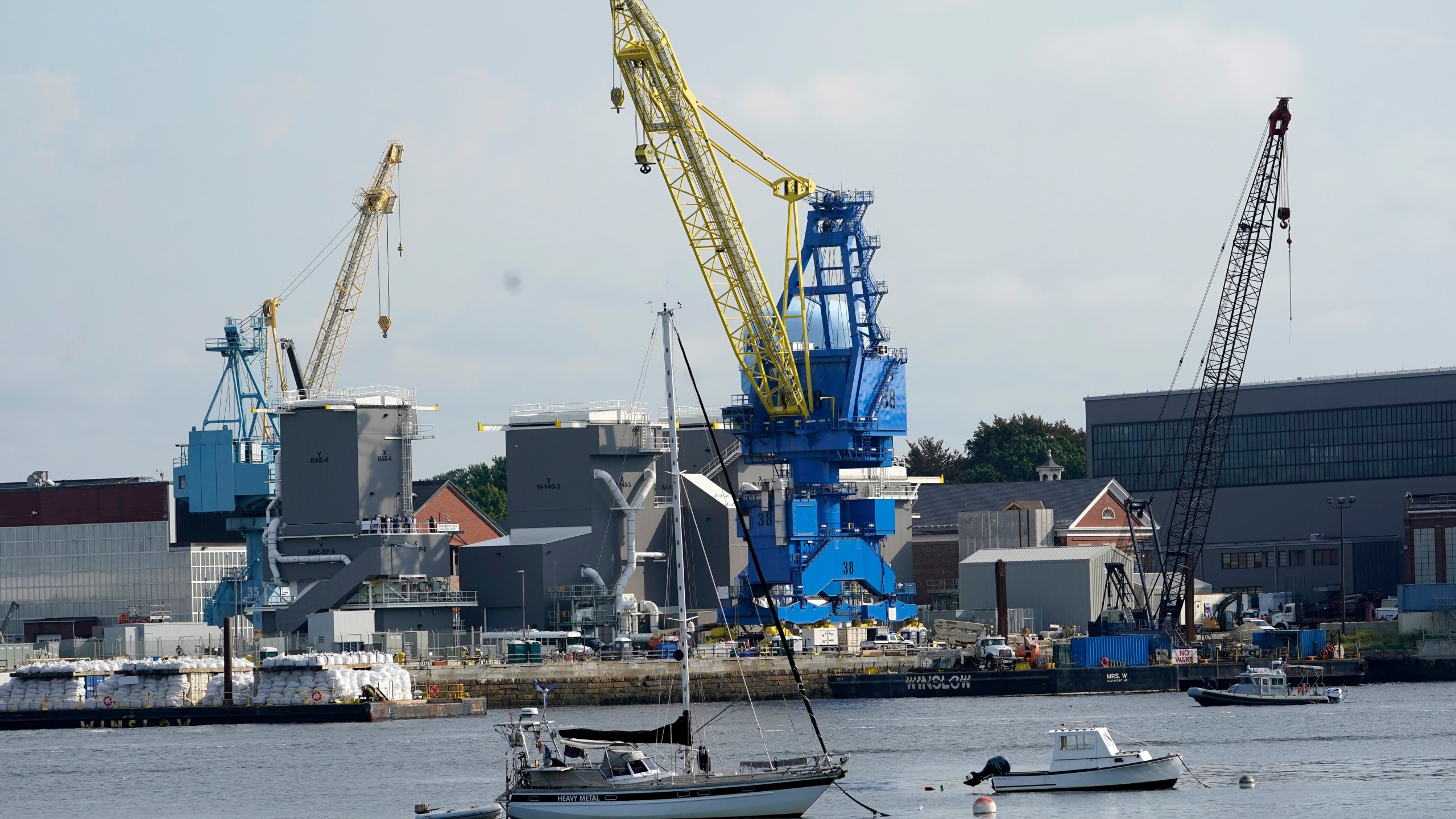 FILE - The Portsmouth Naval Shipyard is seen, Sept. 8, 2021, in Kittery, Maine. (AP Photo/Robert F. Bukaty, File)