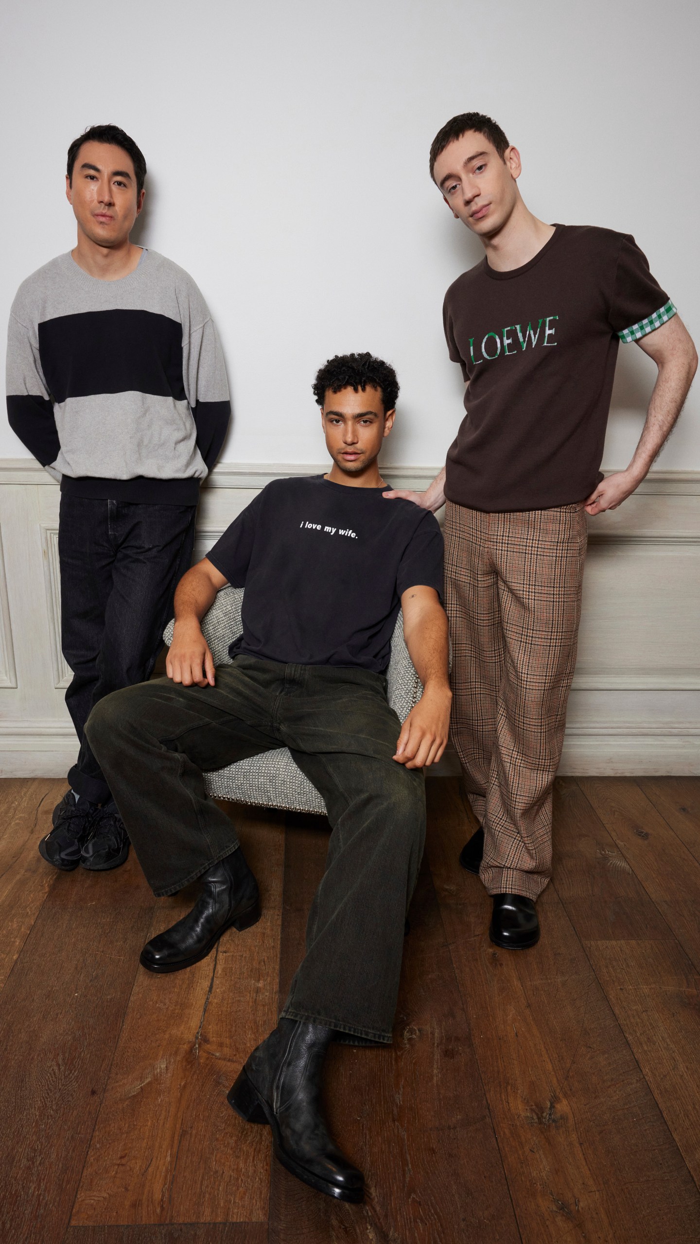 Alex Russell, from left, Archie Madekewe, and Theodore Pellerin pose for a portrait to promote "Lurker" on Monday, Aug. 18, 2025, in New York. (Photo by Matt Licari/Invision/AP)