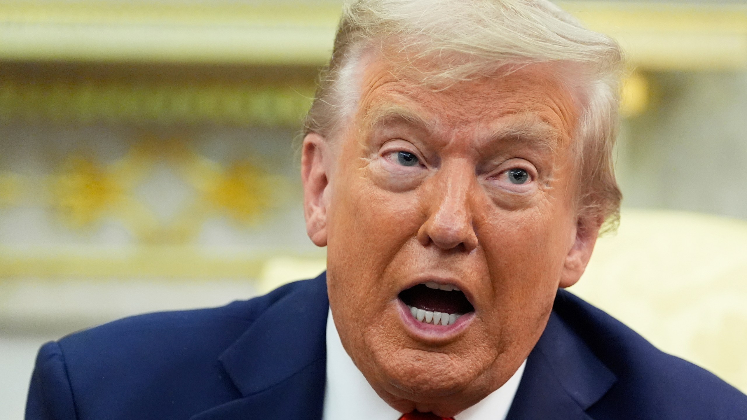 President Donald Trump speaks during a meeting with South Korean President Lee Jae Myung in the Oval Office of the White House, Monday, Aug. 25, 2025, in Washington. (AP Photo/Alex Brandon)