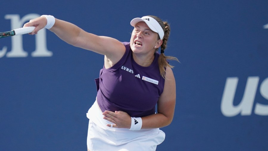 FILE - Jeļena Ostapenko of Latvia during the first round of the U.S. Open tennis tournament, Aug. 24, 2025, in New York. (AP Photo/Vera Nieuwenhuis, File)