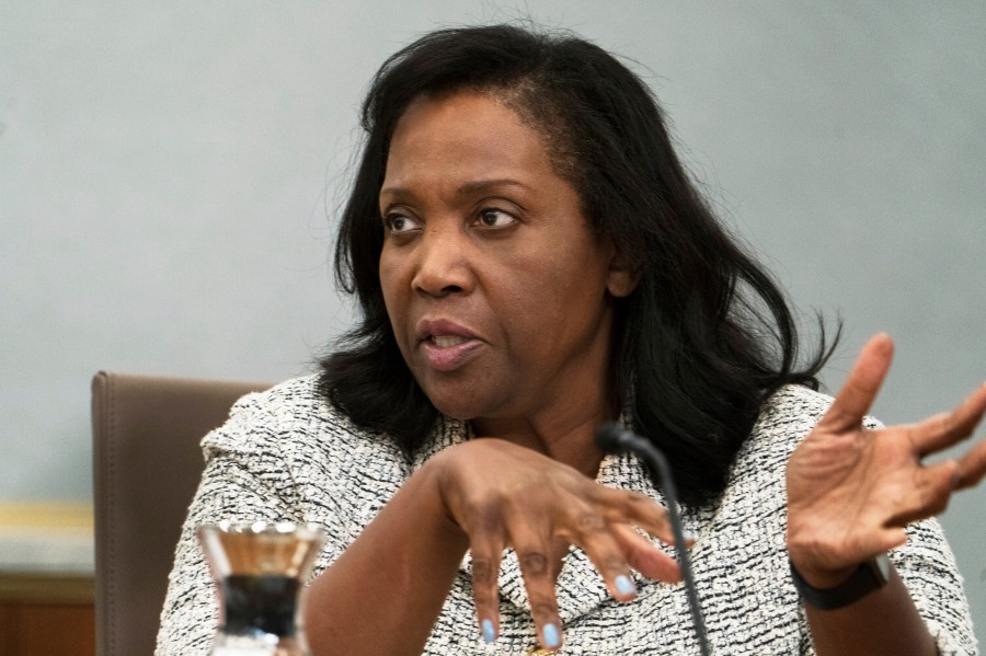 FILE - Board of Governors of the Federal Reserve member Lisa Cook, speaks during a conversations with leaders from organizations that include nonprofits, small businesses, manufacturing, supply chain management, the hospitality industry, and the housing and education sectors at the Federal Reserve building, Sept. 23, 2022, in Washington. (AP Photo/Manuel Balce Ceneta, File)