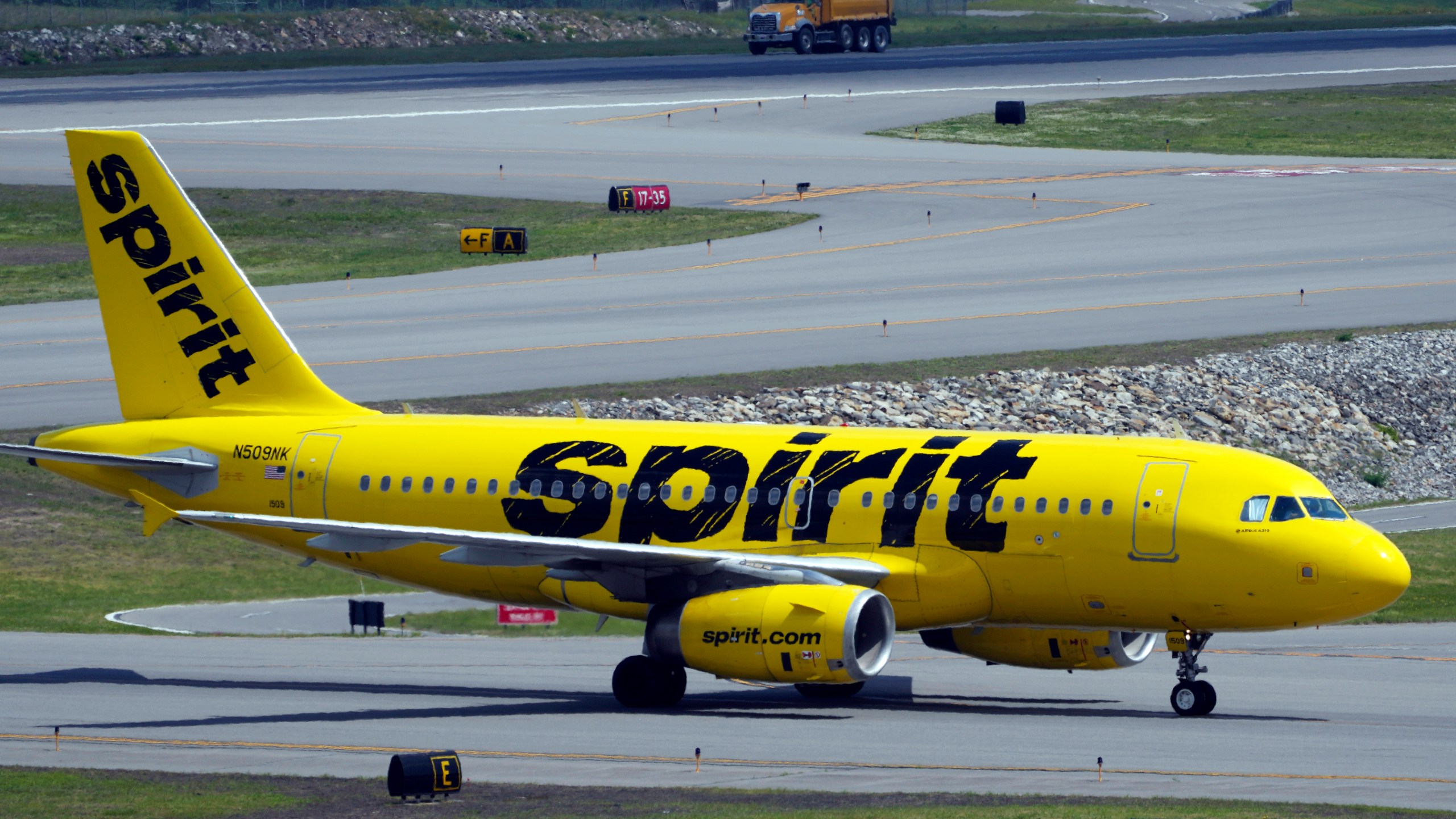 FILE - A Spirit Airlines 319 Airbus taxis at Manchester Boston Regional Airport, Friday, June 2, 2023, in Manchester, N.H. (AP Photo/Charles Krupa, File)