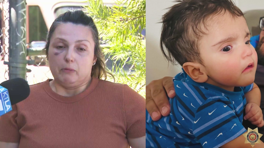 Rebecca Haro speaks to KTLA on Aug. 15, 2025, recalling the moment she was attacked before her 7-month-old baby, Emmanuel Haro, was kidnapped in Yucaipa. (KTLA)