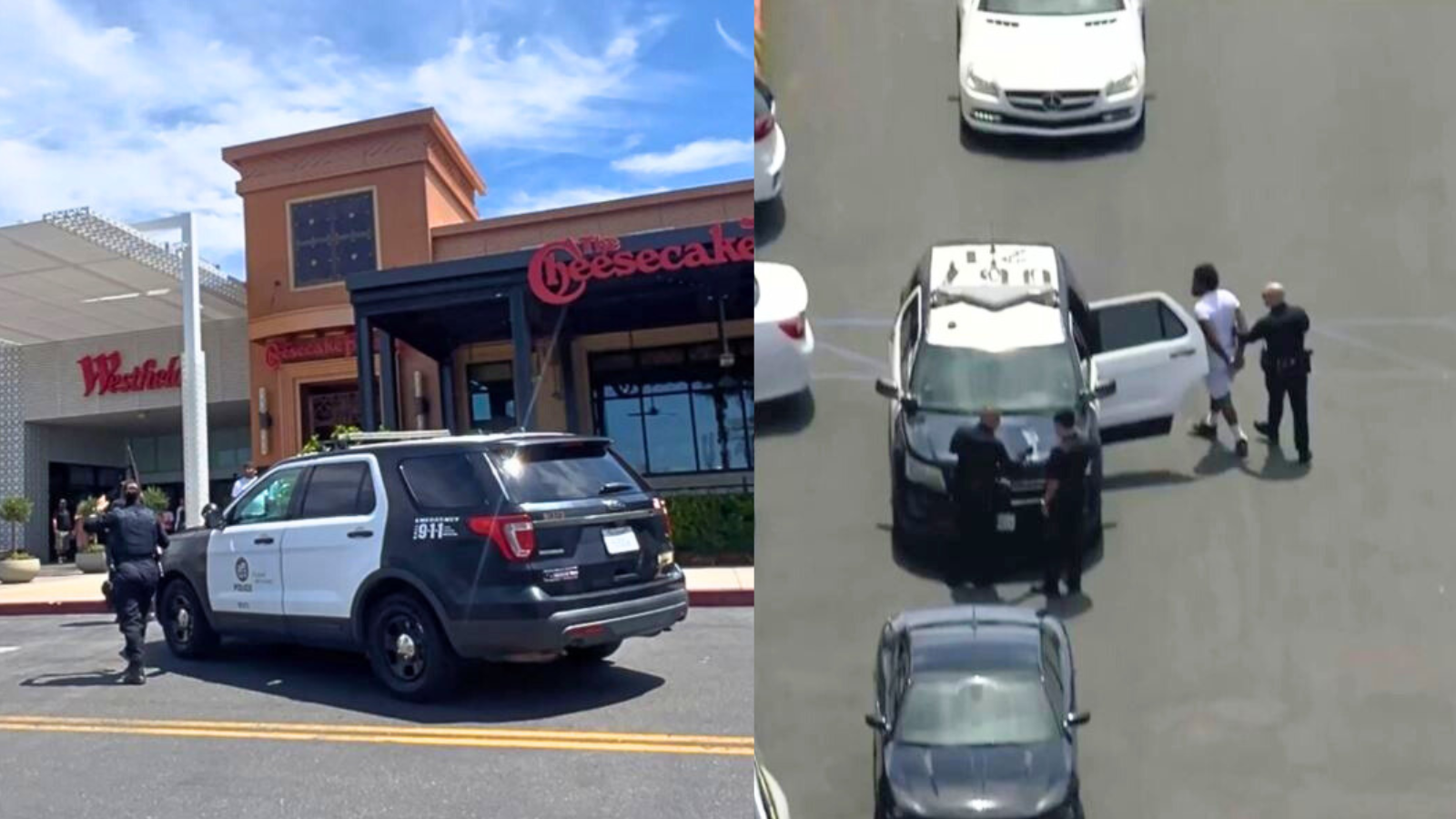 Police responded to a stabbing incident outside the Westfield Topanga mall in Canoga Park on Aug. 21, 2025. (KTLA)