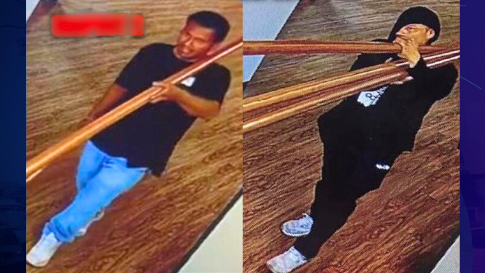 Police are searching for two theft suspects wanted for over $50,000 worth of stolen property and damages after targeting commercial buildings in Santa Ana. (Santa Ana Police Department)