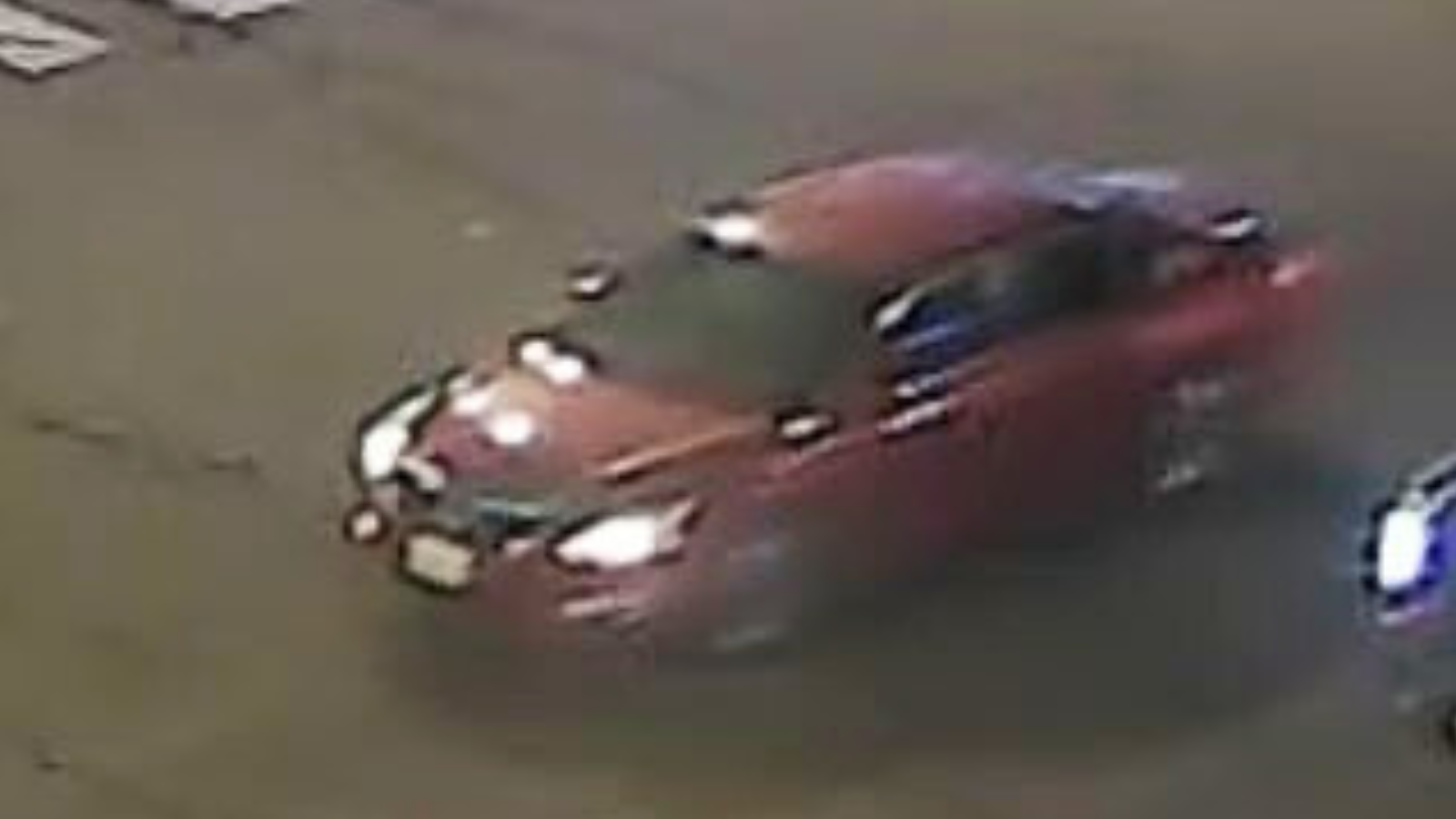 Surveillance footage captured the suspect’s vehicle, described as a red or maroon-colored sedan, fleeing the scene of a hit-and-run crash in Anaheim on Aug. 9, 2025. (Anaheim Police Department)