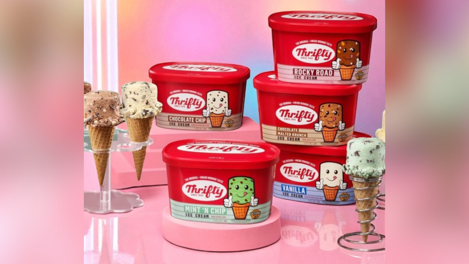 Classic flavors of the beloved West Coast brand, Thrifty Ice Cream, are seen in a photo provided by the company.