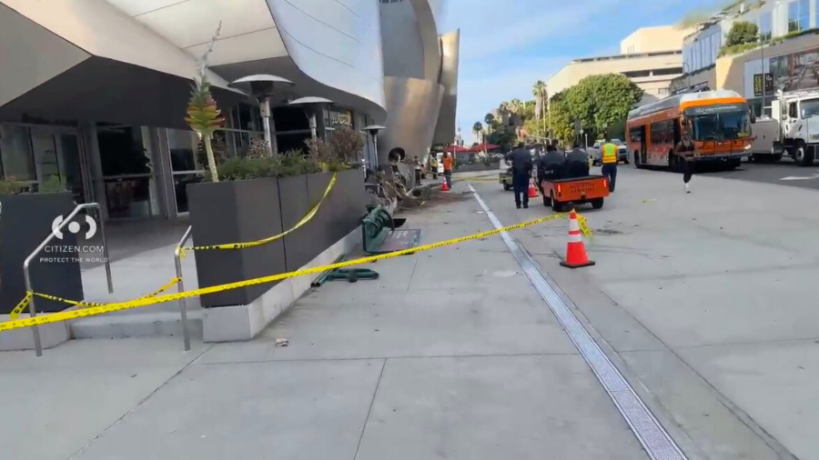 The multi-vehicle crash damaged a restaurant patio outside Walt Disney Concert Hall in downtown Los Angeles on Aug. 20, 2025. (Citizen)