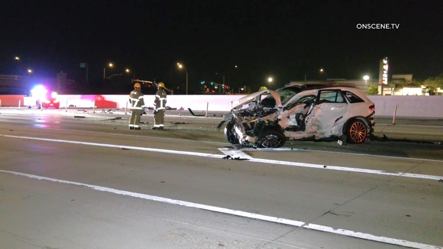 One person was killed in a four vehicle crash that shut down the 15 Freeway in Jurupa Valley in Riverside County on Aug. 30, 2025. (OnScene.TV)