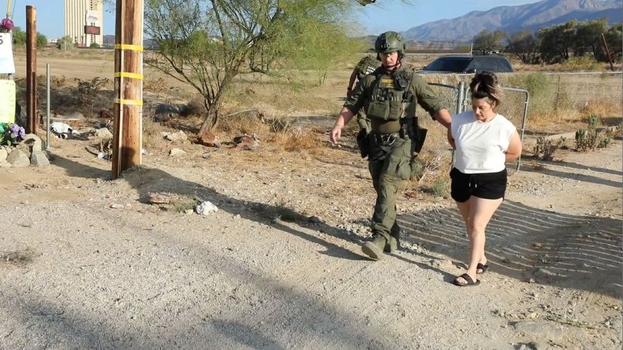 Rebecca Haro was arrested on suspicion of murder in connection with the disappearance of her 7-month-old son, Emmanuel Haro. Authorities surrdounded her Cabazon home on Aug. 22, 2025. (San Bernardino County Sheriff's Department)