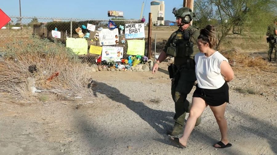 Rebecca Haro was arrested on suspicion of murder in connection with the disappearance of her 7-month-old son, Emmanuel Haro. Authorities surrdounded her Cabazon home on Aug. 22, 2025. (San Bernardino County Sheriff's Department)