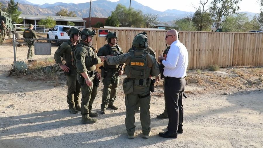 Authorities seen investigating Jake and Rebecca's Cabazon home following the couple's arrest for murder on Aug. 22, 2025. (San Bernardino County Sheriff's Department)