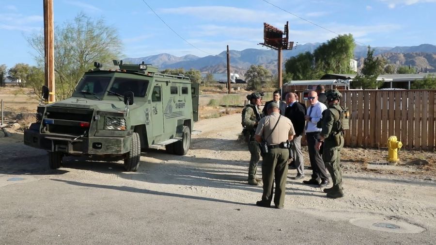 Authorities seen investigating Jake and Rebecca's Cabazon home following the couple's arrest for murder on Aug. 22, 2025. (San Bernardino County Sheriff's Department)