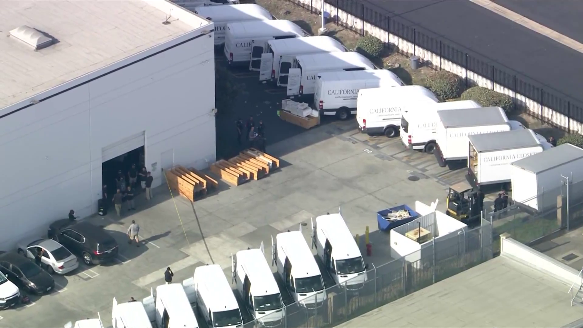 Video from Sky5 shows the scene from California Closets in Huntington Beach where an employee opened fire at the business on Aug. 18, 2025. (KTLA)